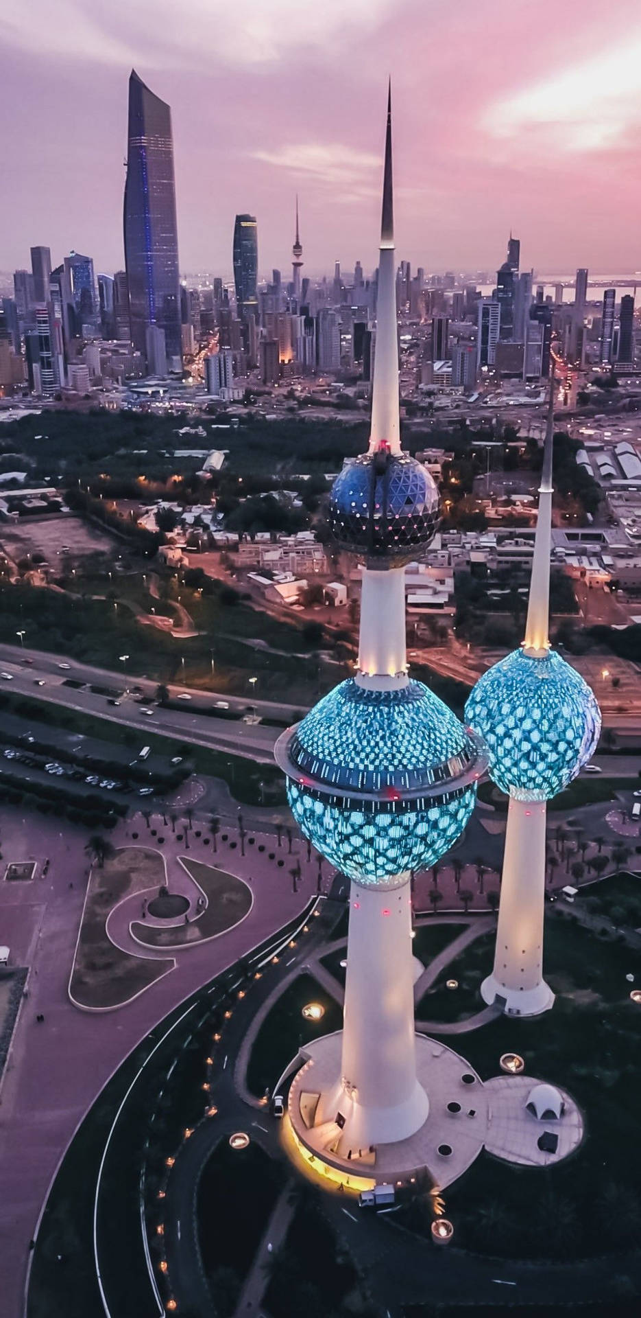Kuwait Towers Blue Colored Lights