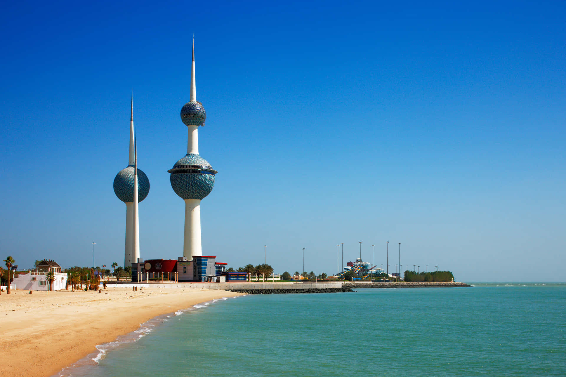 Kuwait Towers By Beach Desktop Wallpaper