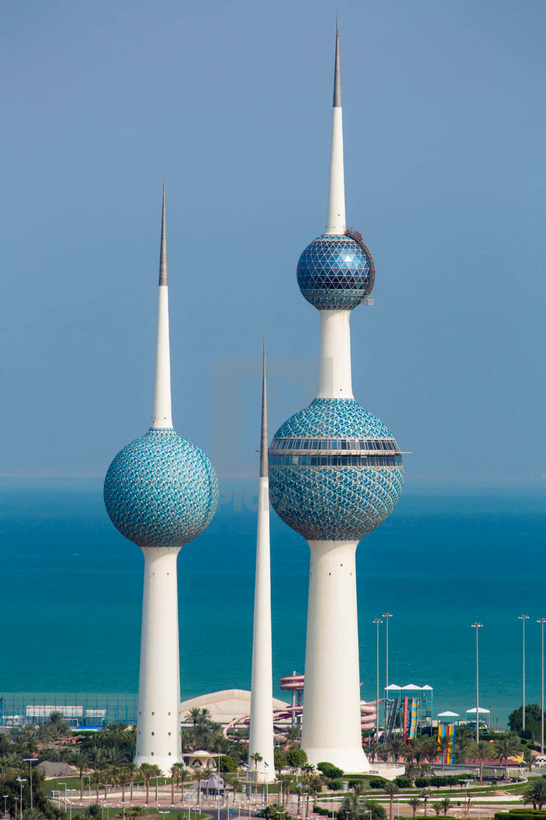 Kuwait Towers By The Ocean Wallpaper