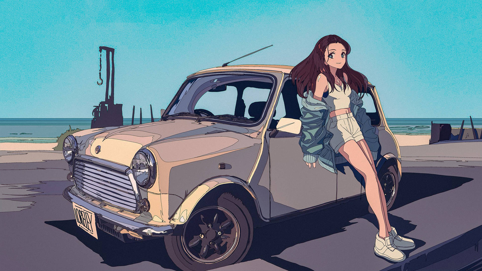 Kvinde Med En Mini Cooper Car Anime Wallpaper