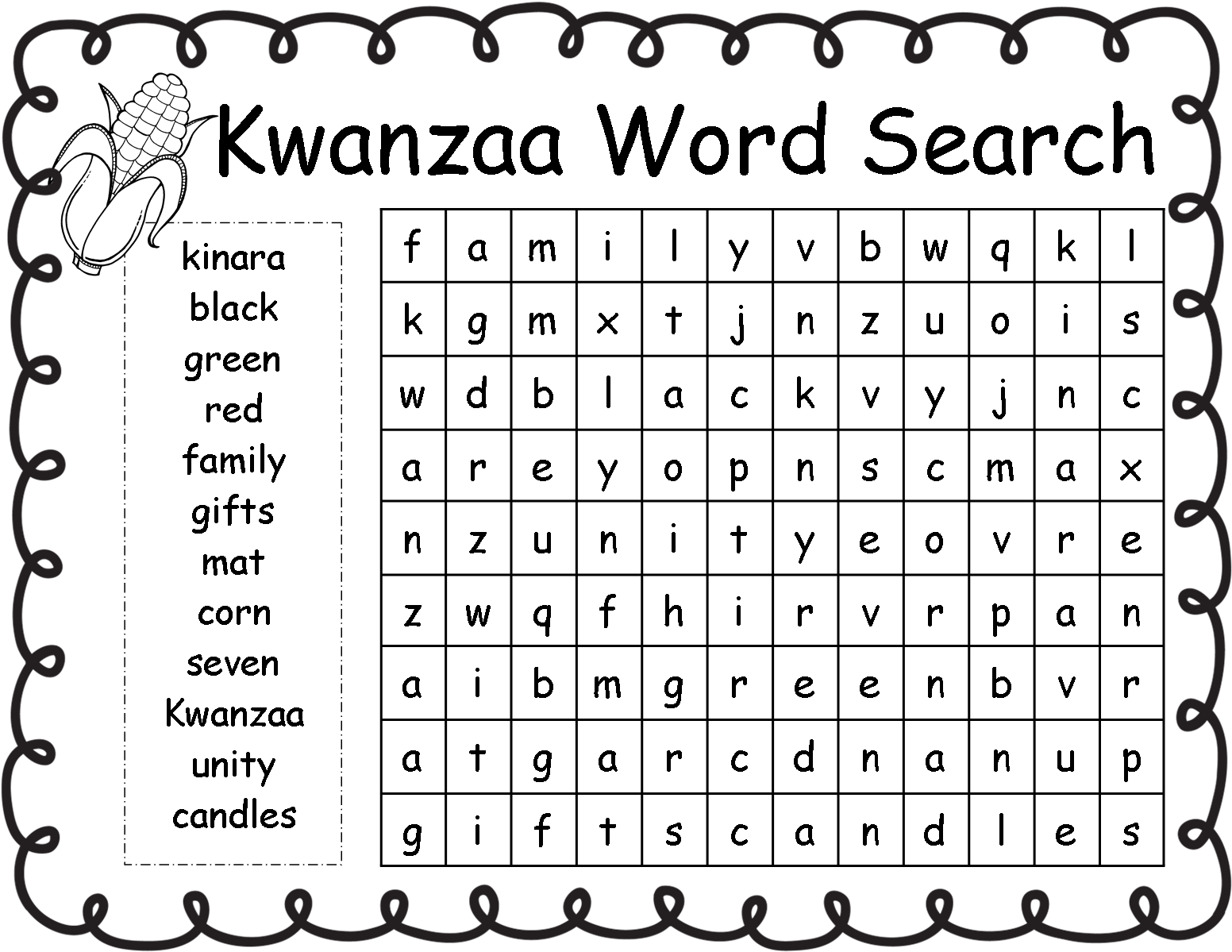 Kwanzaa Word Search Puzzle PNG