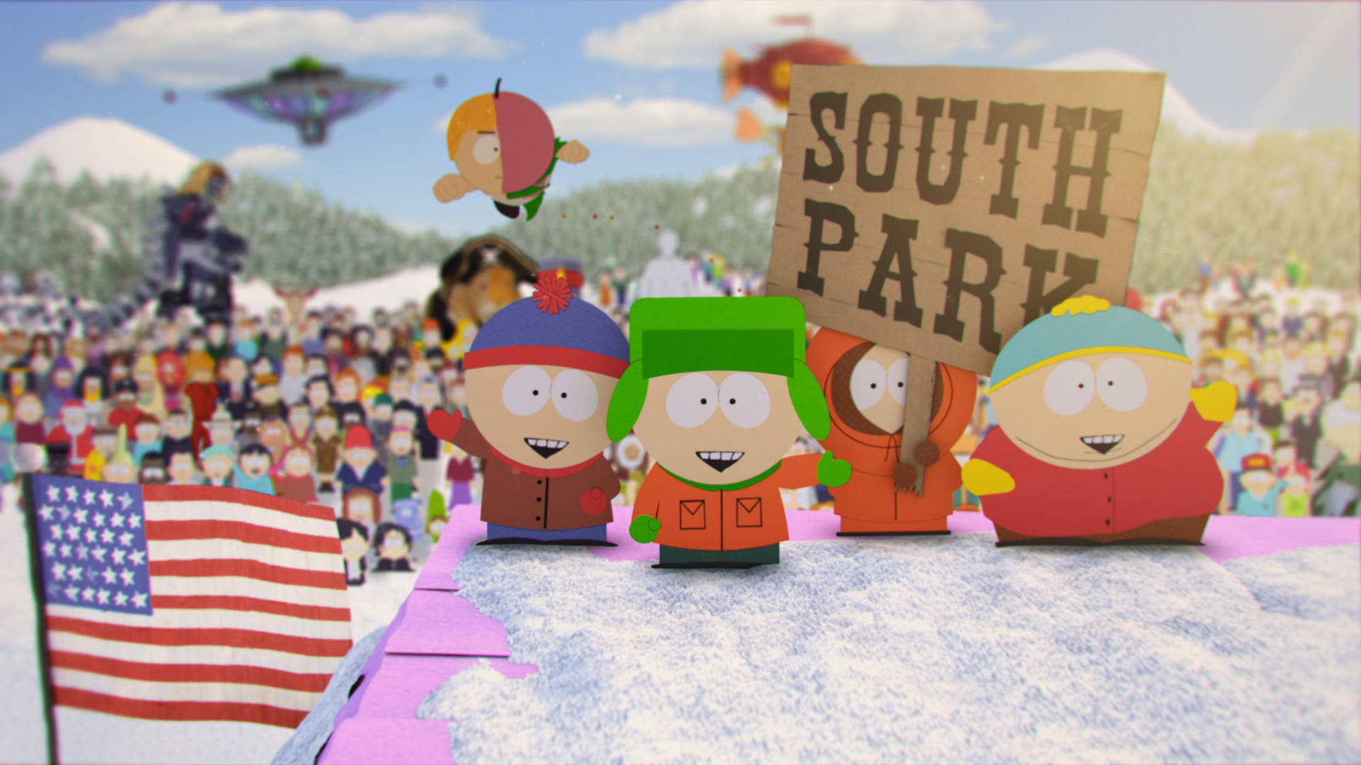 Kyle Broflovski sammen med South Park-karakterer Wallpaper