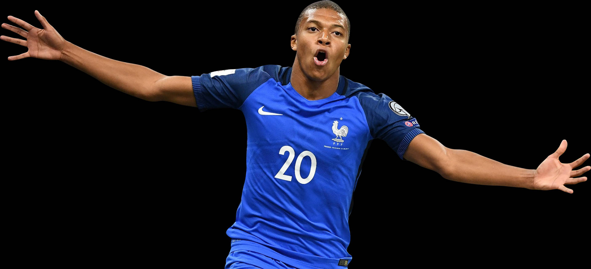 Kylian Mbappe With Arms Wide Open