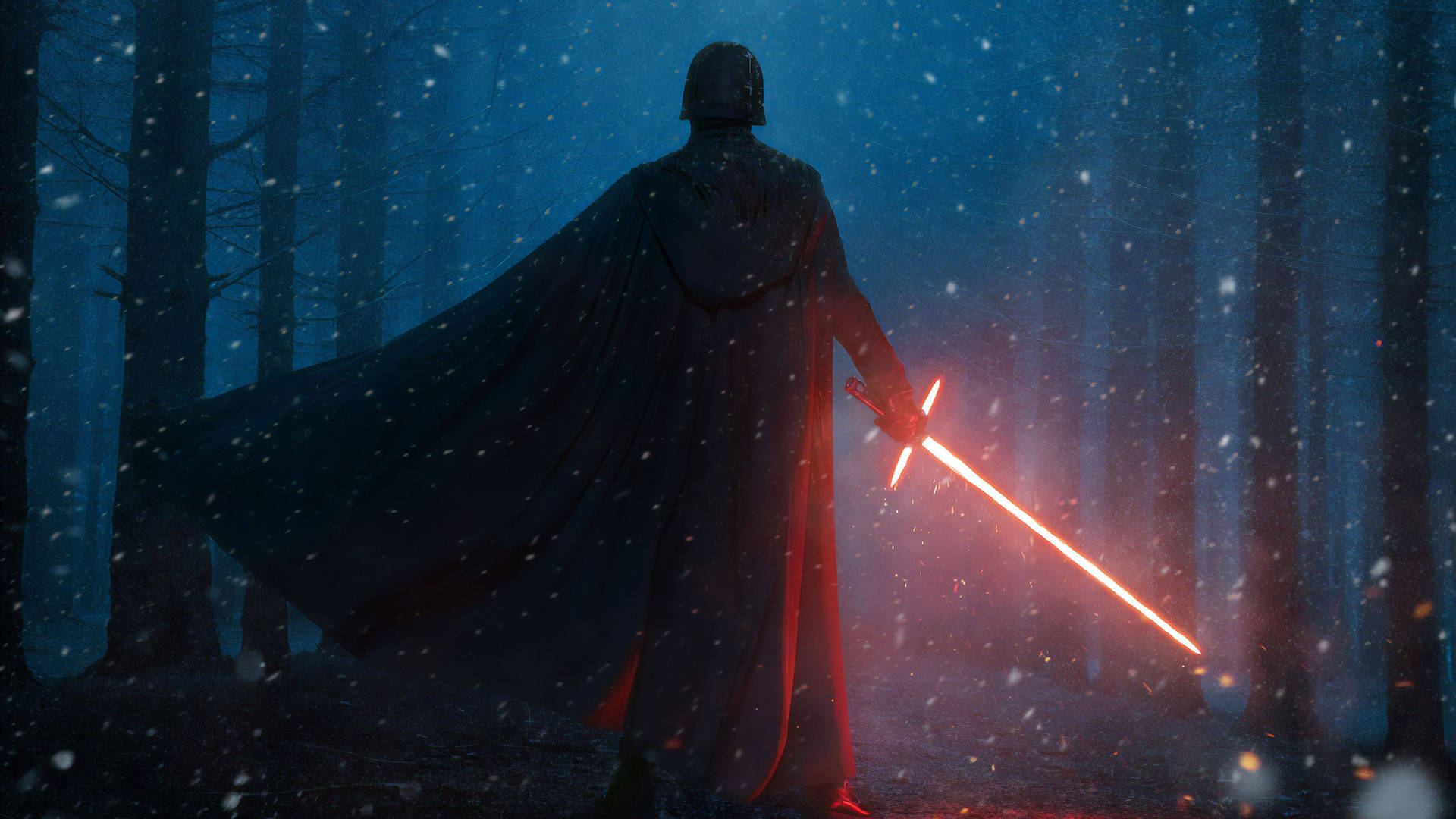 Kylo Ren stands in the forest, awaiting his destiny. Wallpaper