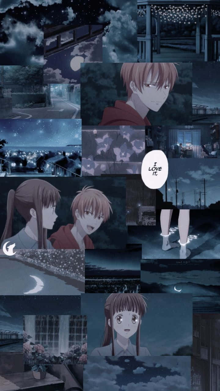 Kyoy Tohru, Collage Nocturno Del Anime Fruits Basket. Fondo de pantalla