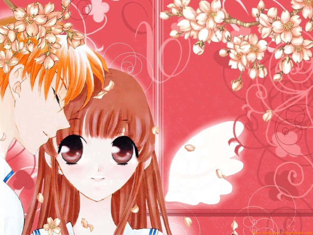 Kyooch Tohru Med Blommor I Fruits Basket Anime - Kyo Och Tohru Är Två Karaktärer Från Anime-serien Fruits Basket Och De Är Omgivna Av Blommor På Denna Bakgrundsbild. Wallpaper