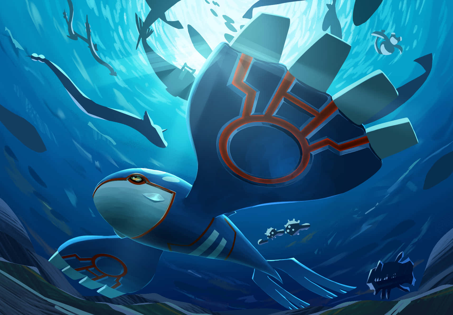 Kyogre With Qwilfish And Relicanth Underwater Wallpaper