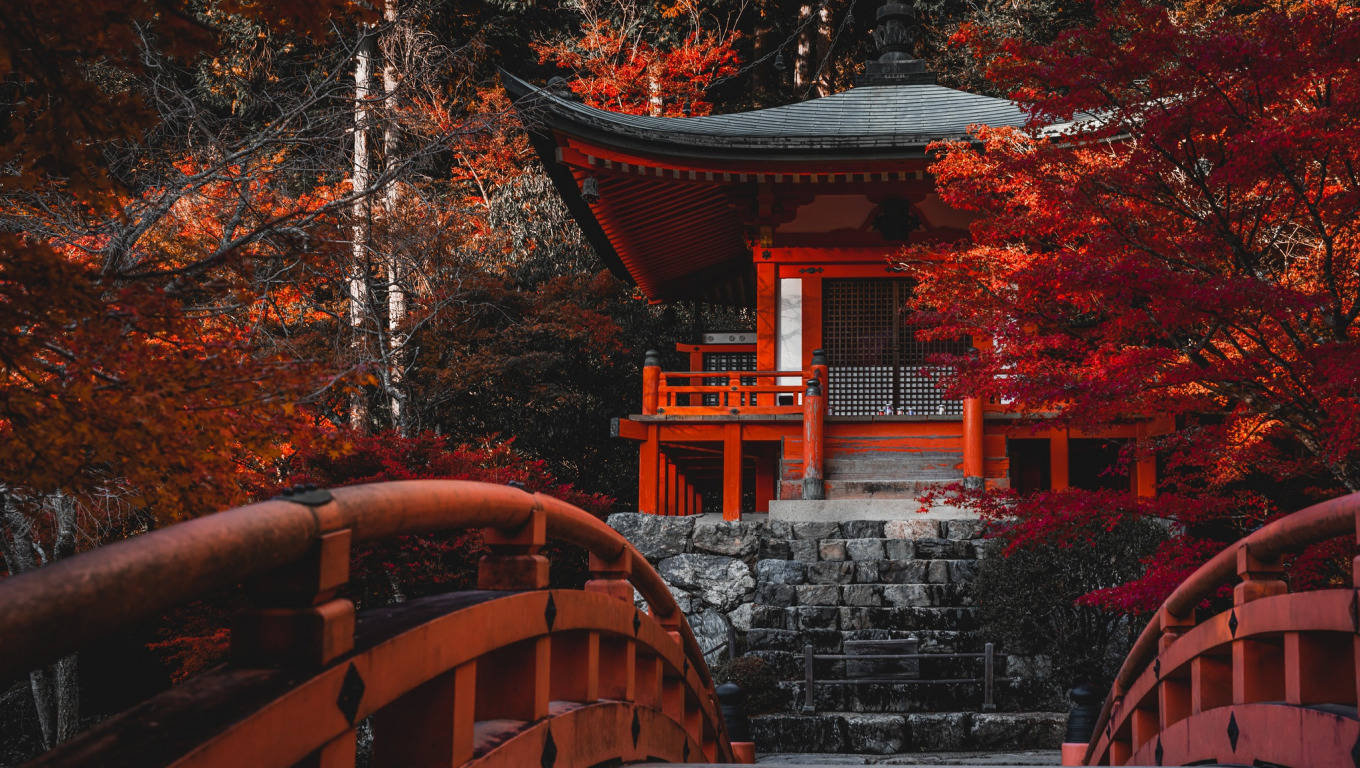 Kyoto Red Daigo-Ji Bridge Wallpaper