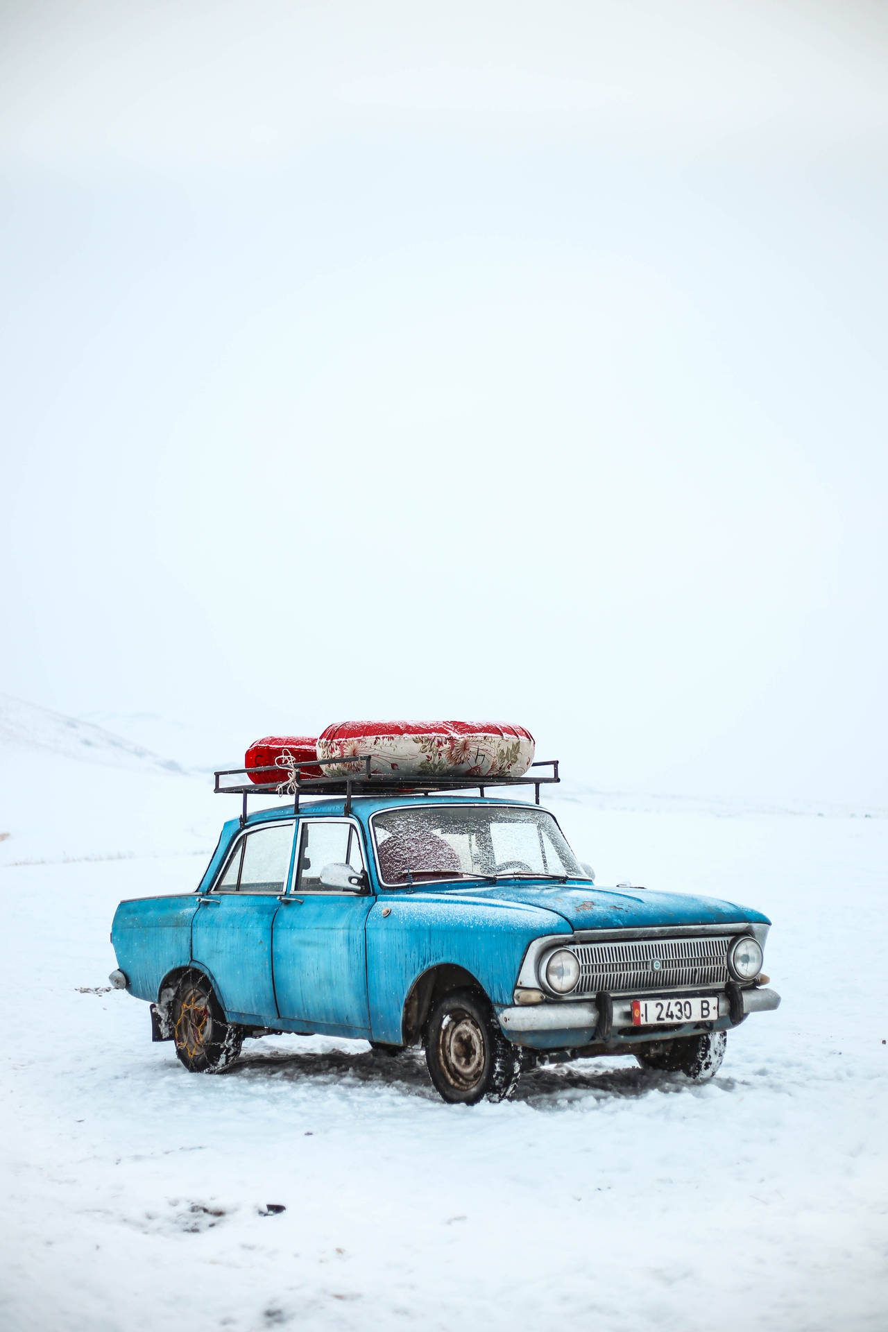 Kyrgyzstan Winter Blue Car Background