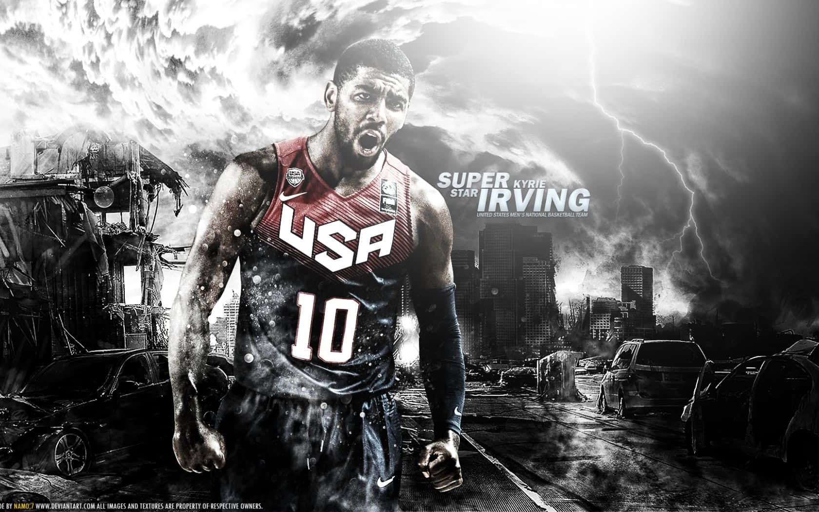 Kyrie Irving shows off his signature cool style while taking off for the hoop. Wallpaper