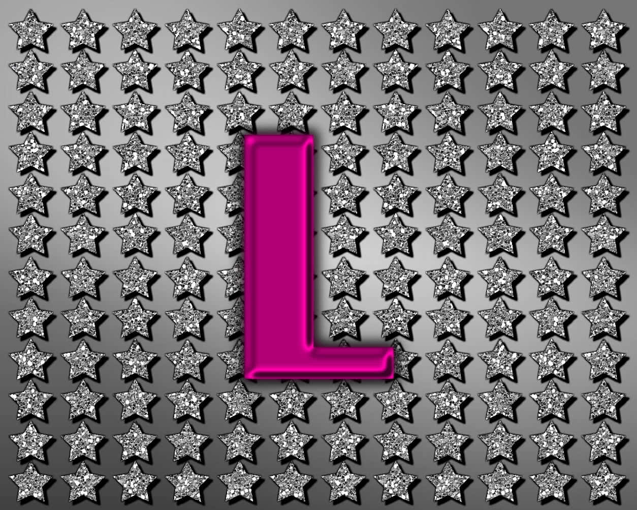 A Pink Letter L On A Silver Background With Stars