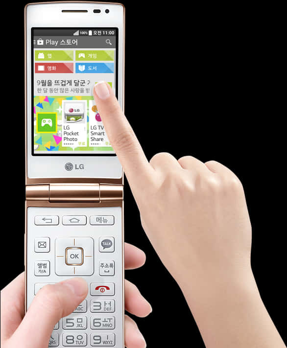 L G Flip Phone Touchscreen Interaction PNG