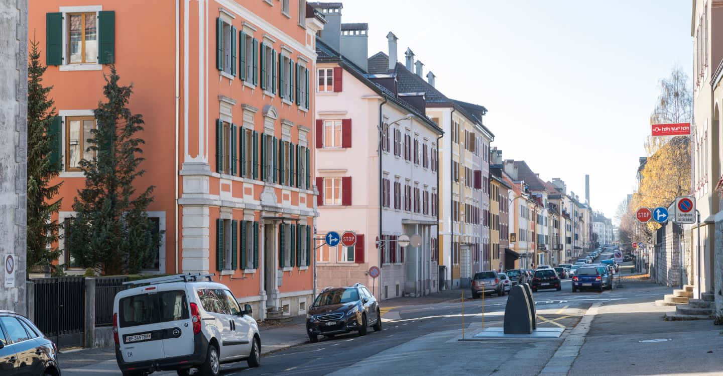 La Chaux De Fonds Sunny Street Scene Wallpaper