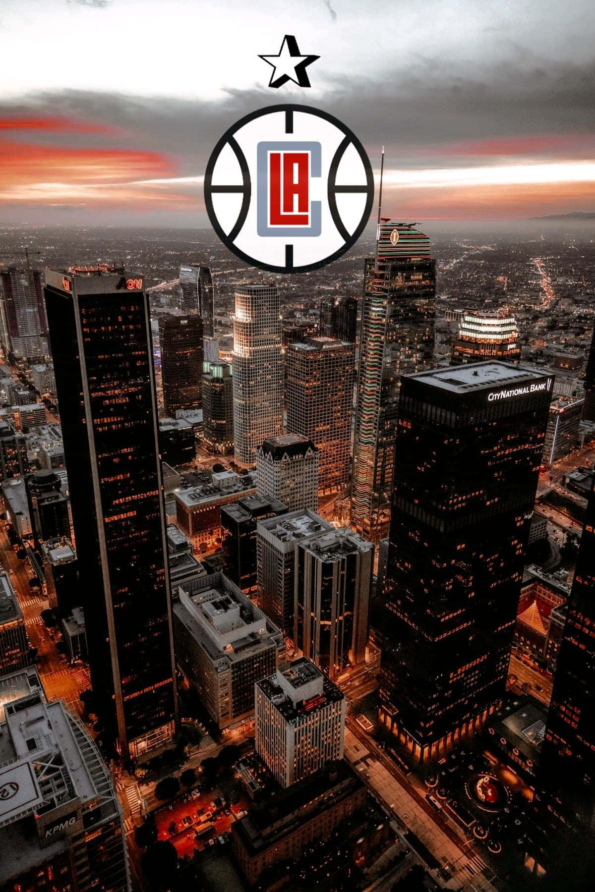 LA Clippers Logo With Skyscrapers Aerial Shot Wallpaper