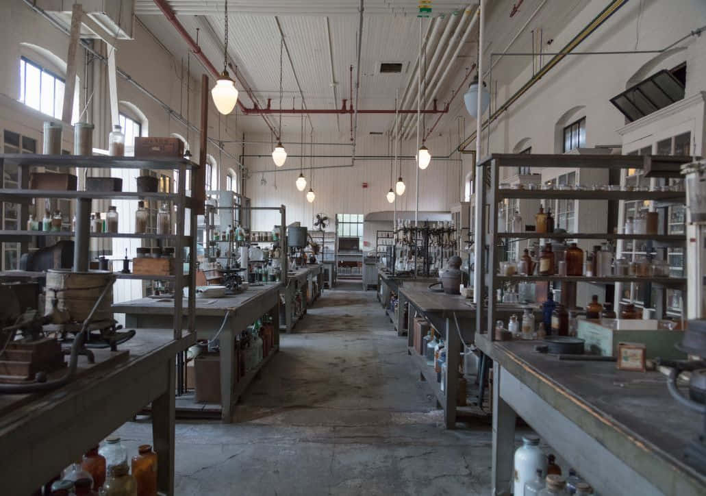 A Large Laboratory With Many Bottles And Jars