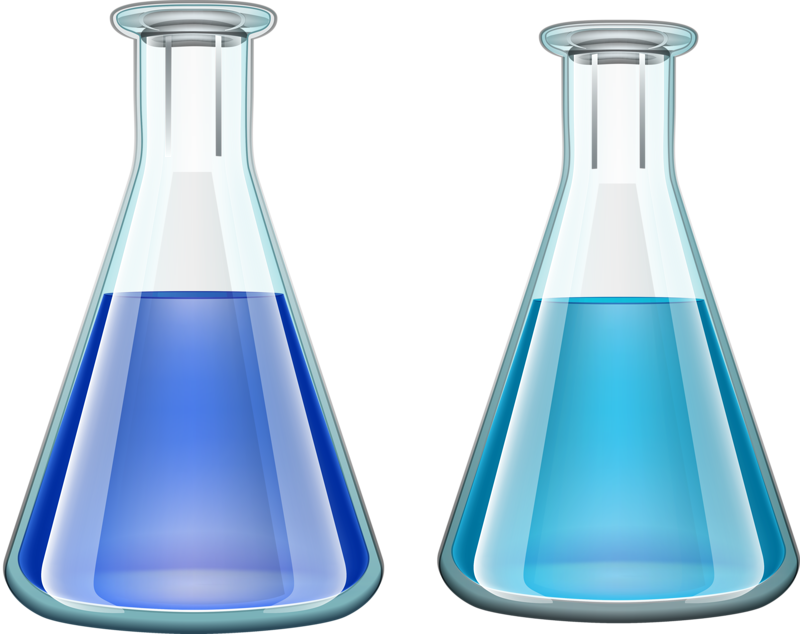 Laboratory Beakerswith Blue Liquids PNG