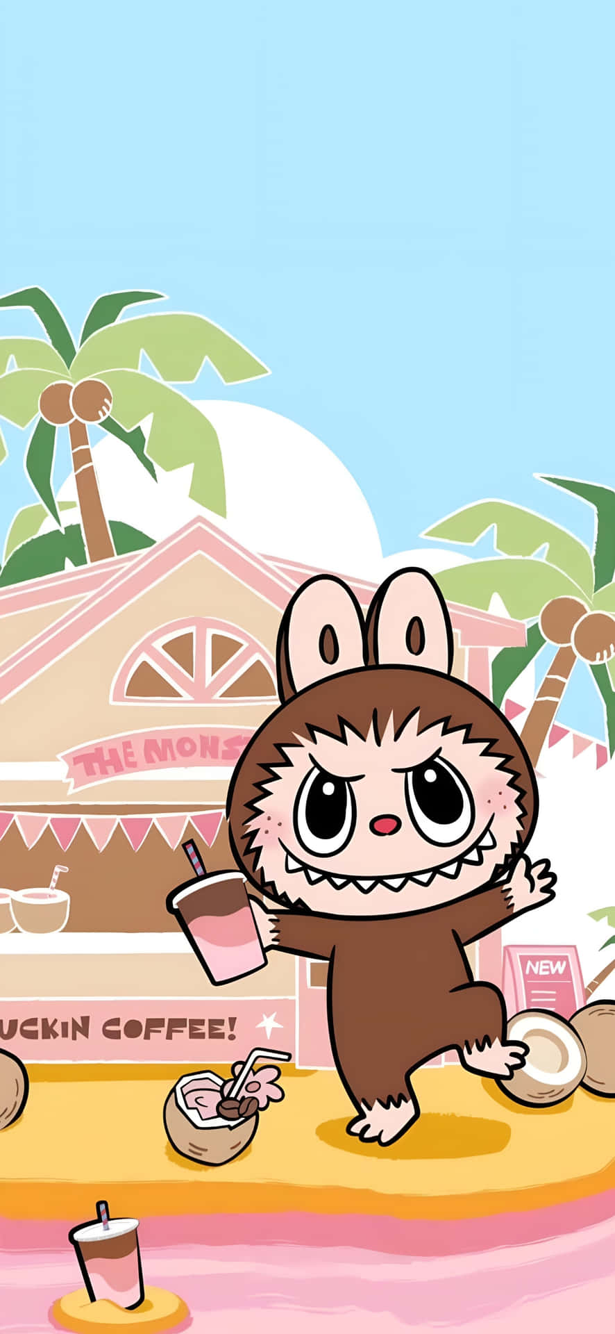 Labubu Tropical Coffee Adventure Wallpaper
