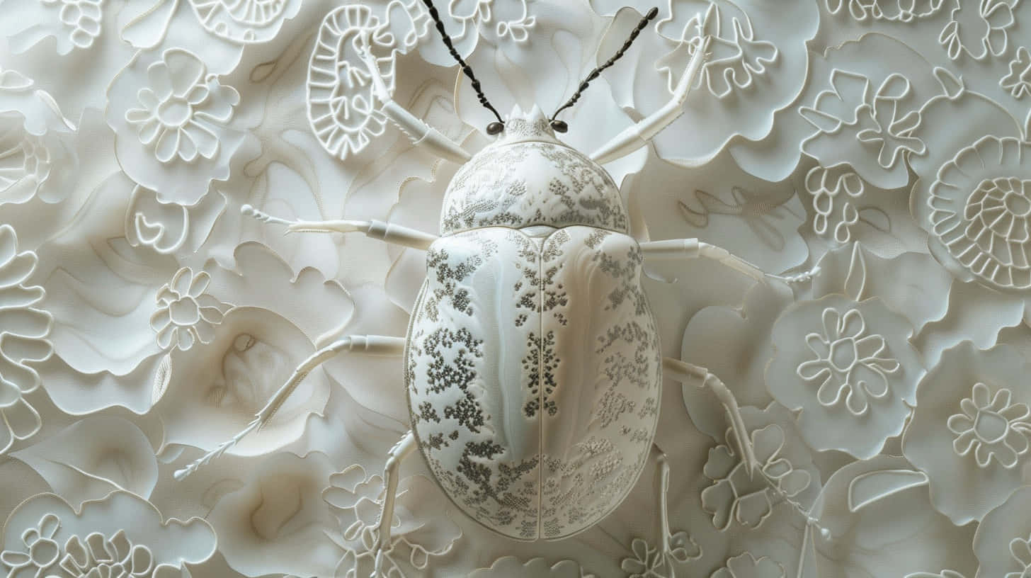 Lace Bug On Embossed Floral Pattern Wallpaper