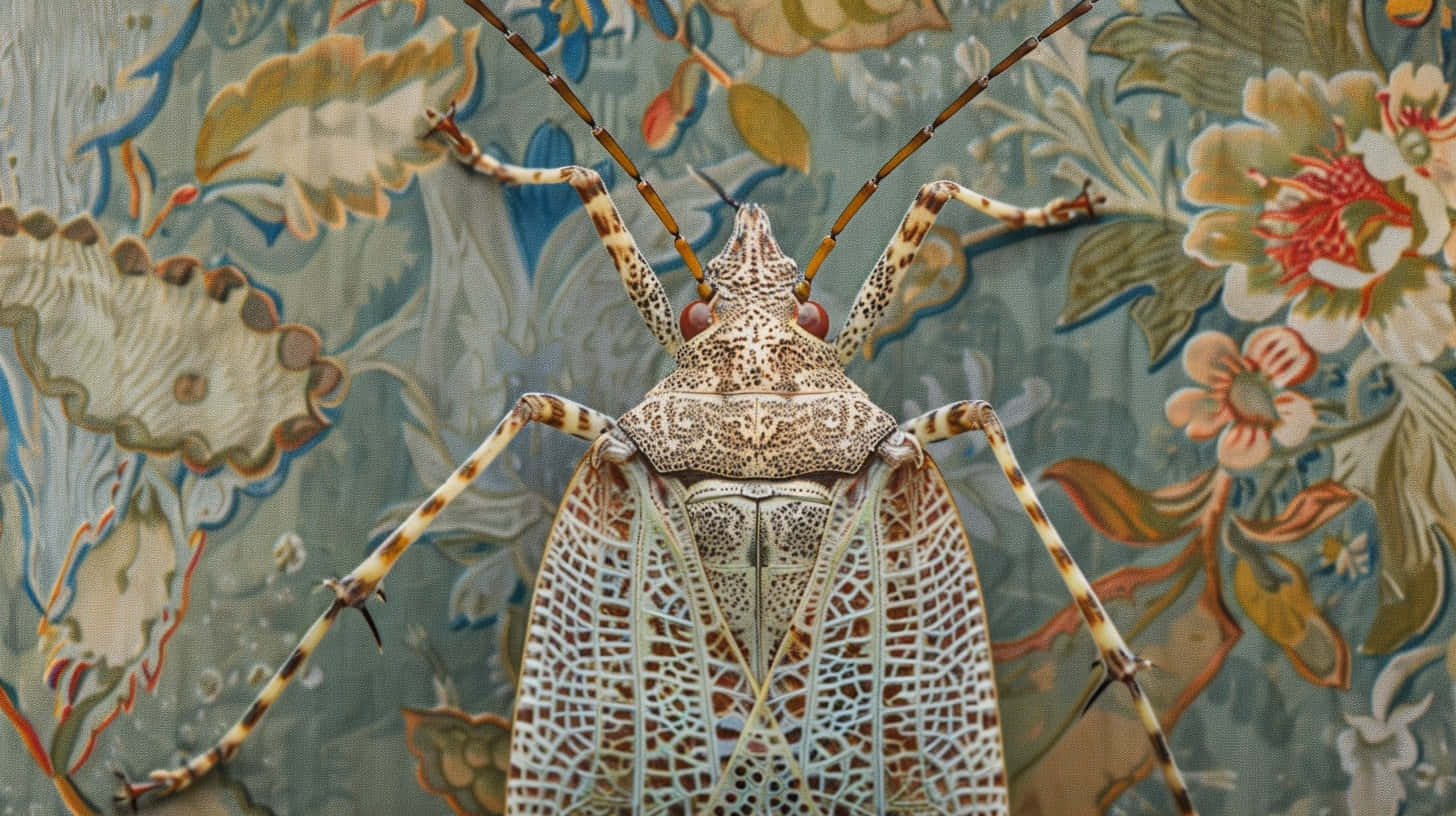 Lace Bug On Floral Background Wallpaper