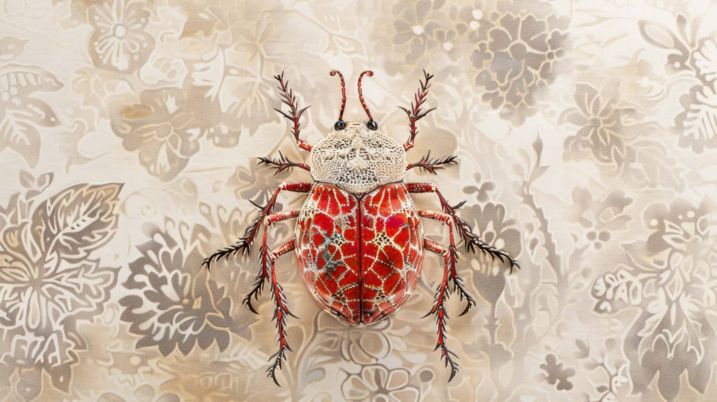 Lace Bug On Floral Pattern Wallpaper