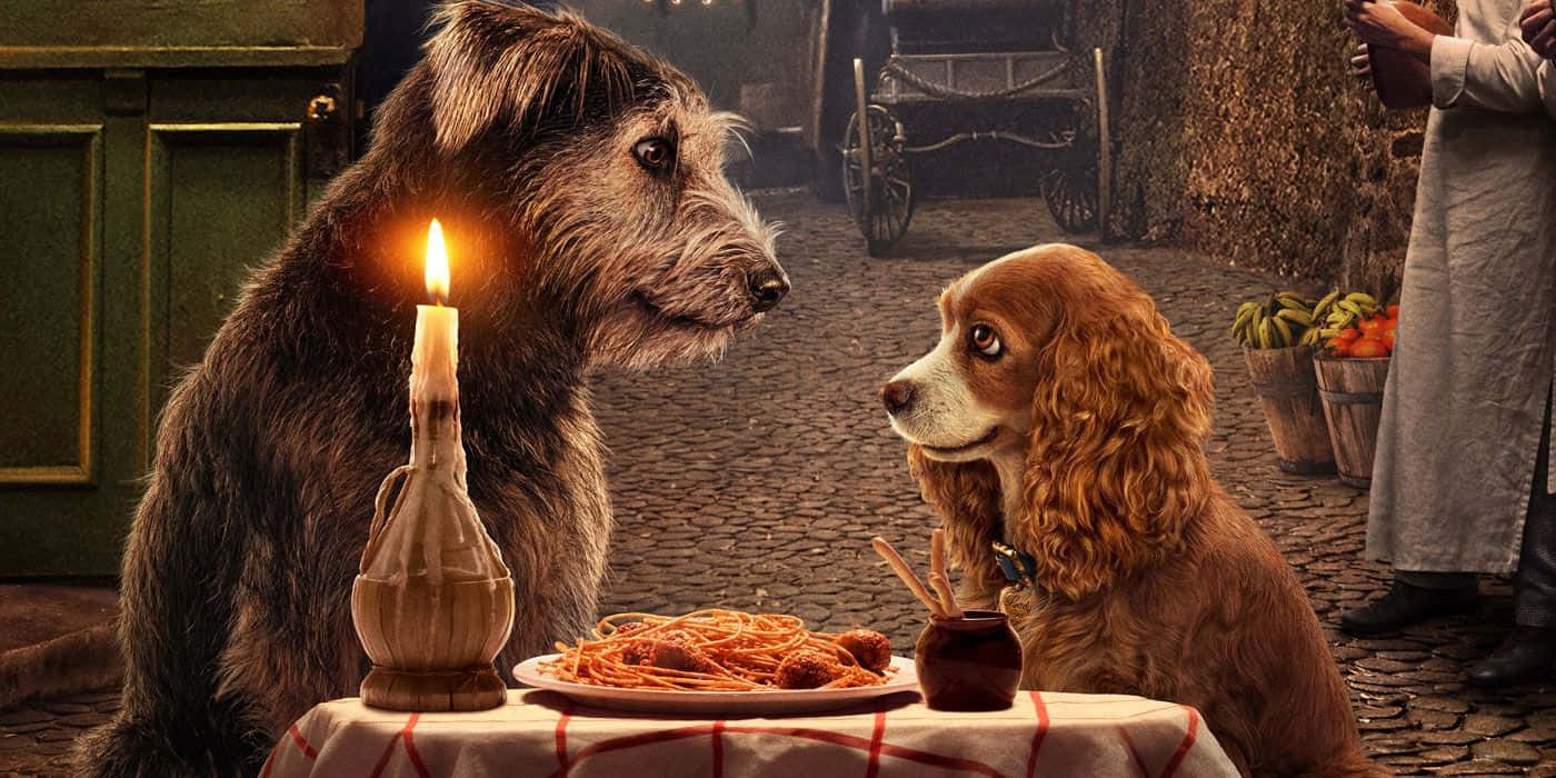 Romantic Spaghetti Dinner Scene from Lady and the Tramp Wallpaper