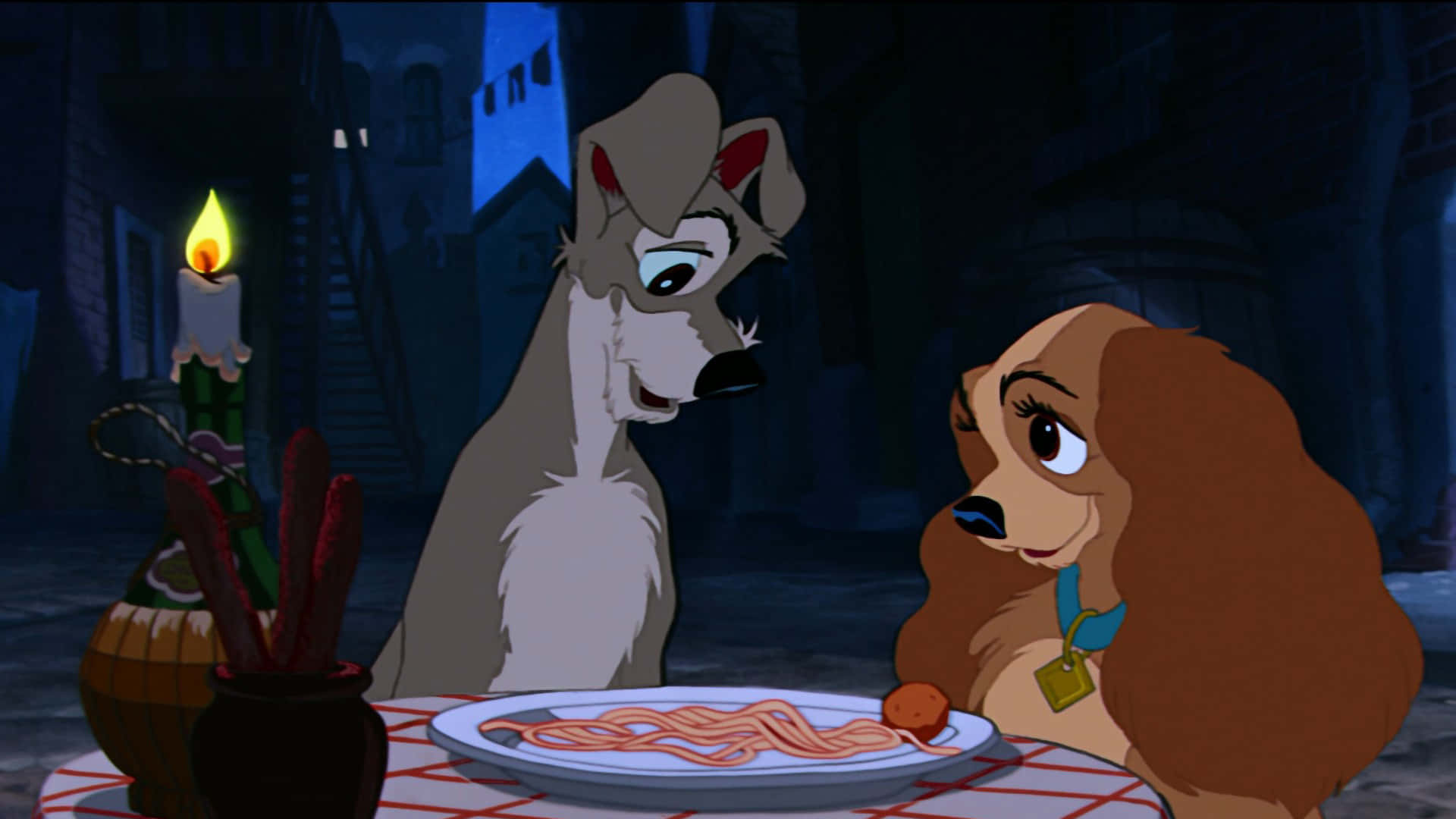 Romantic Spaghetti Dinner - Lady and the Tramp Wallpaper