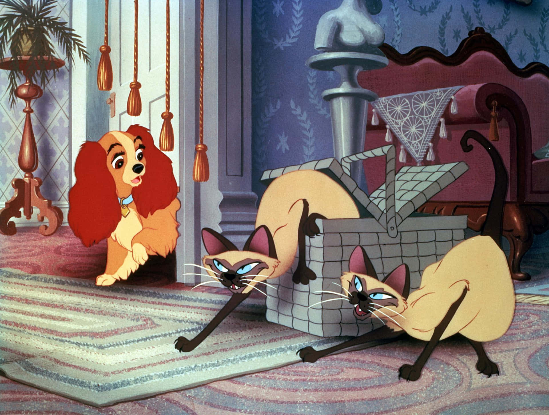 The iconic spaghetti scene from Lady and the Tramp Wallpaper