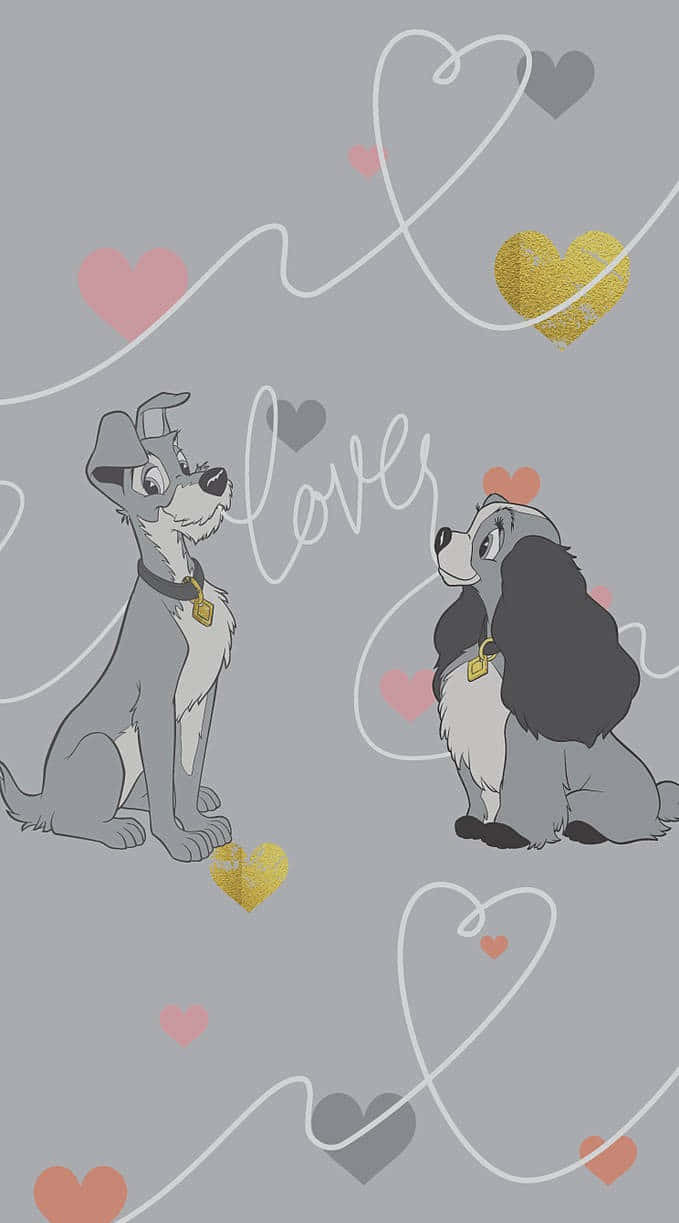Romantic Spaghetti Moment in Lady and the Tramp Wallpaper