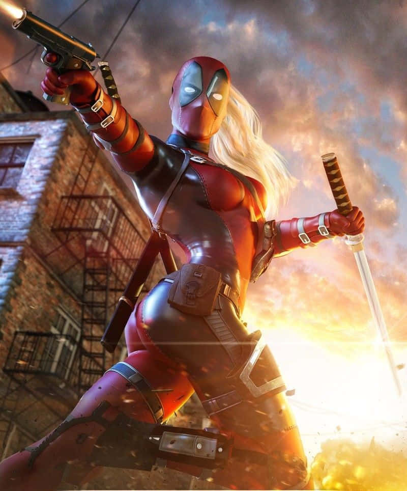 Lady Deadpool in Action Wallpaper