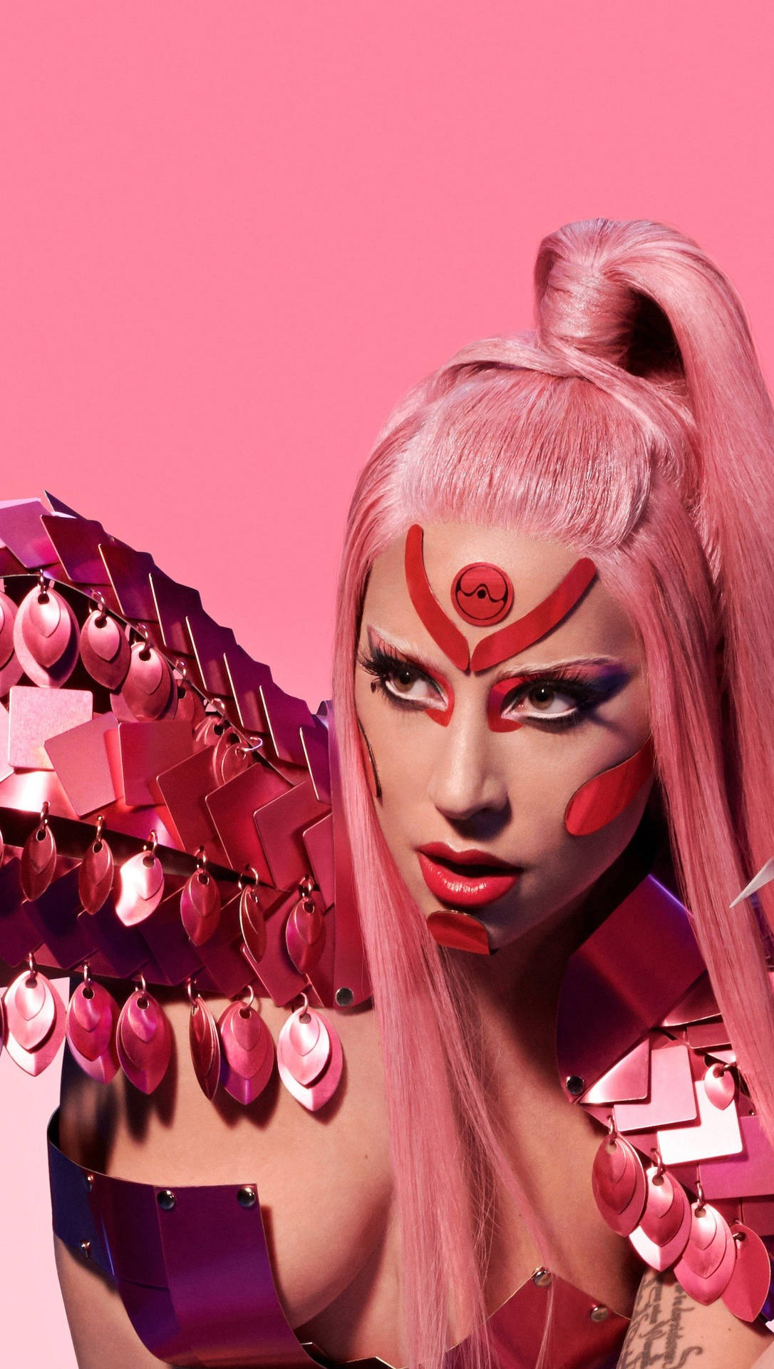 Lady Gaga Chromatica Pink Hair Background