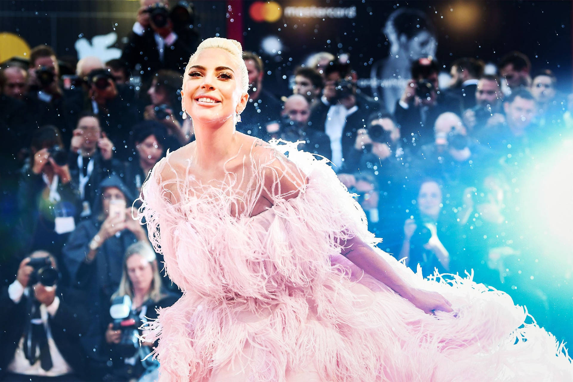 Lady Gaga Feather Dress Background