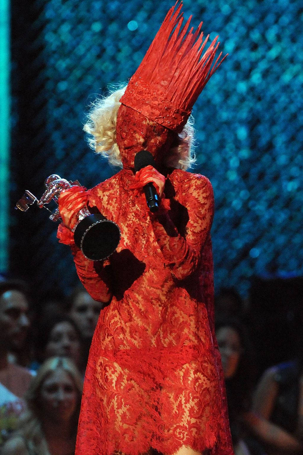 Lady Gaga Red Lace Dress