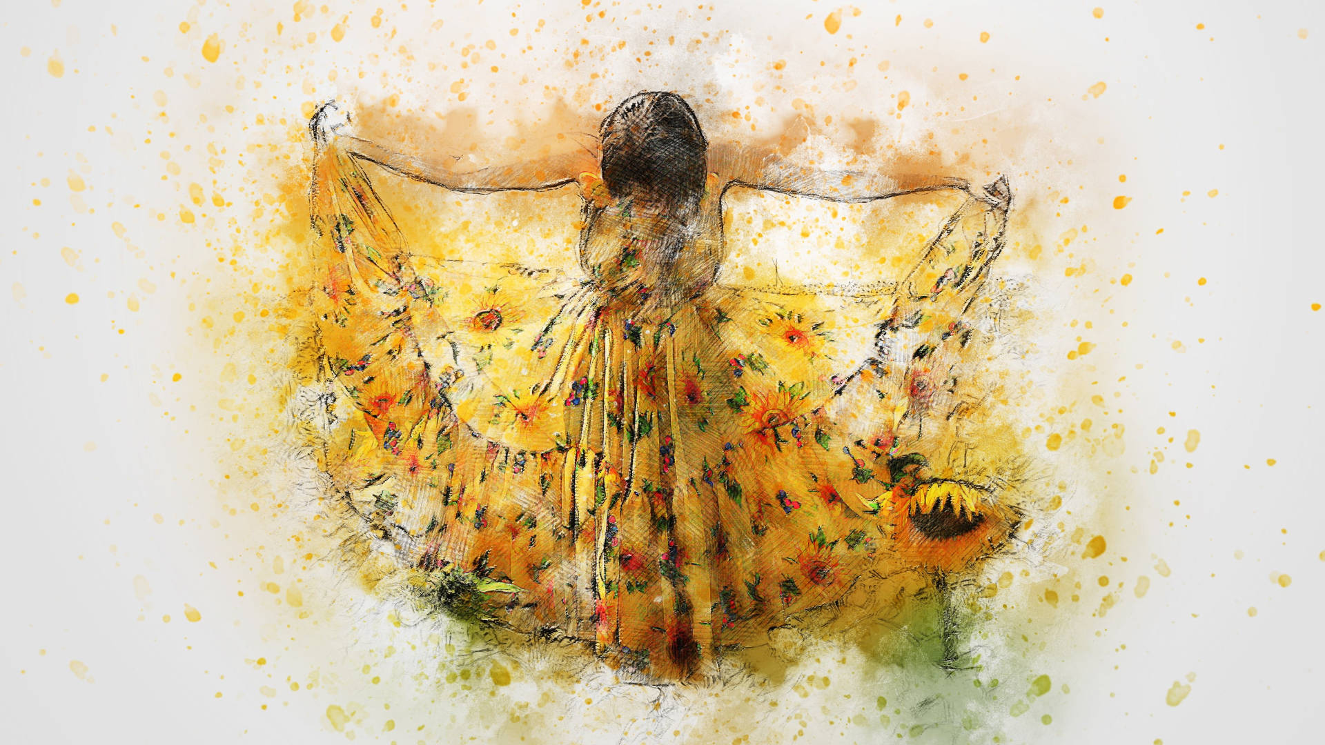 Lady In Yellow Dress Painting Desktop Wallpaper
