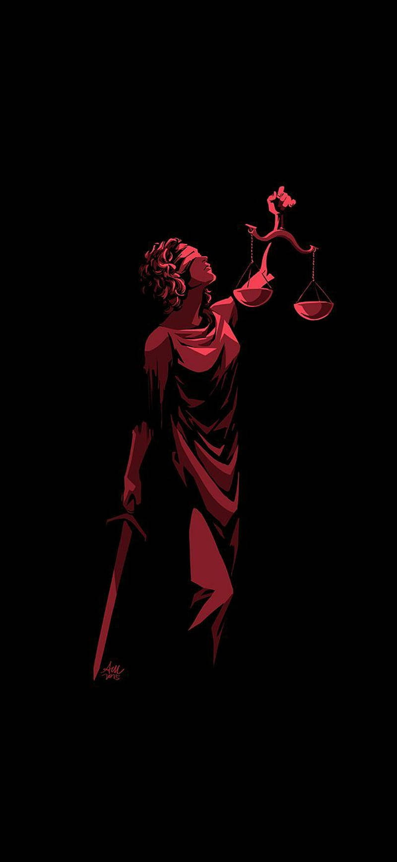 Lady Justice Sort og Rød Digital Kunst Wallpaper
