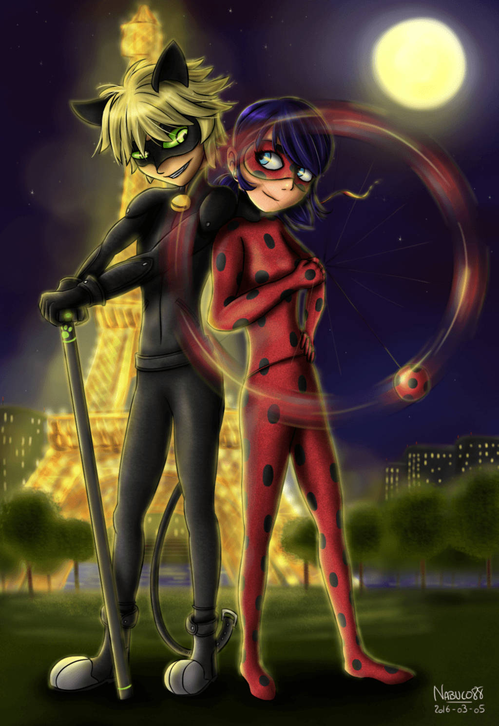 Ladybug And Cat Noir Eiffel Tower At Night Picture