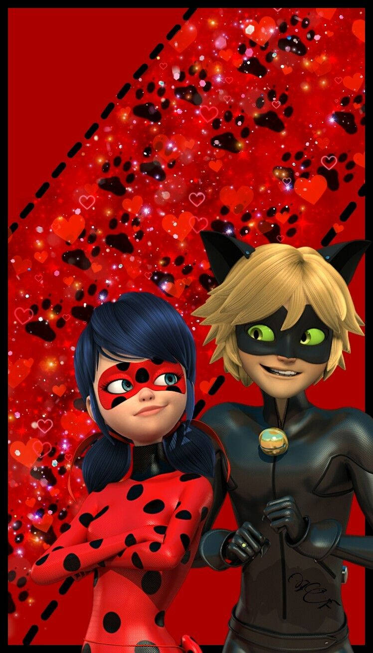 Ladybug And Cat Noir From Miraculous Glittery Wallpaper