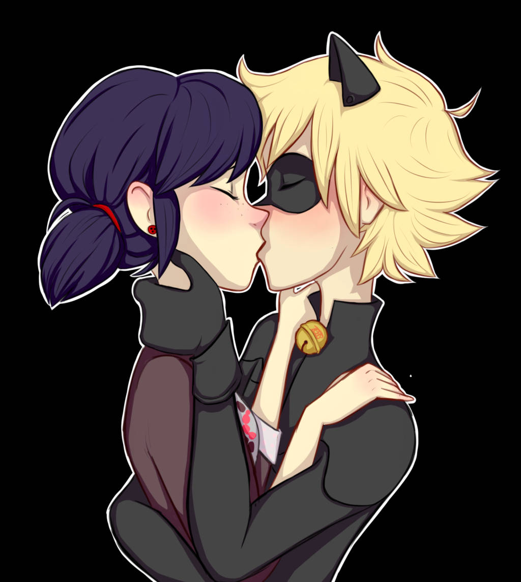 Ladybug And Cat Noir Kiss Colored Hairs