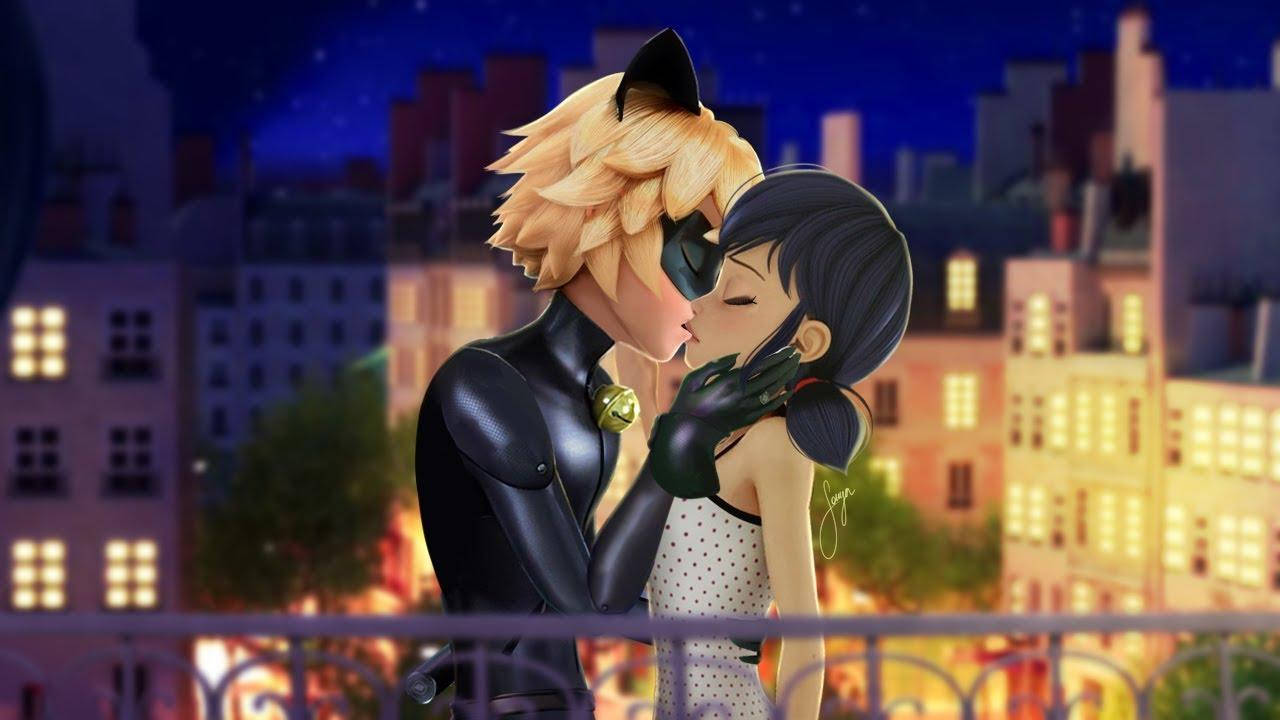 Ladybug And Cat Noir Kiss In Balcony
