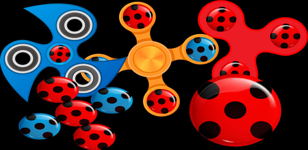 Ladybug Themed Fidget Spinners PNG
