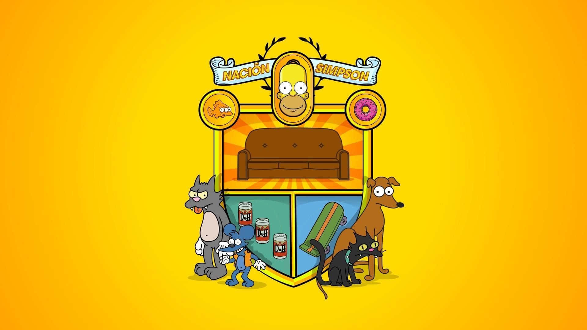Lafamiglia Di The Simpsons Seduta Insieme Sul Loro Iconico Divano Nel Soggiorno