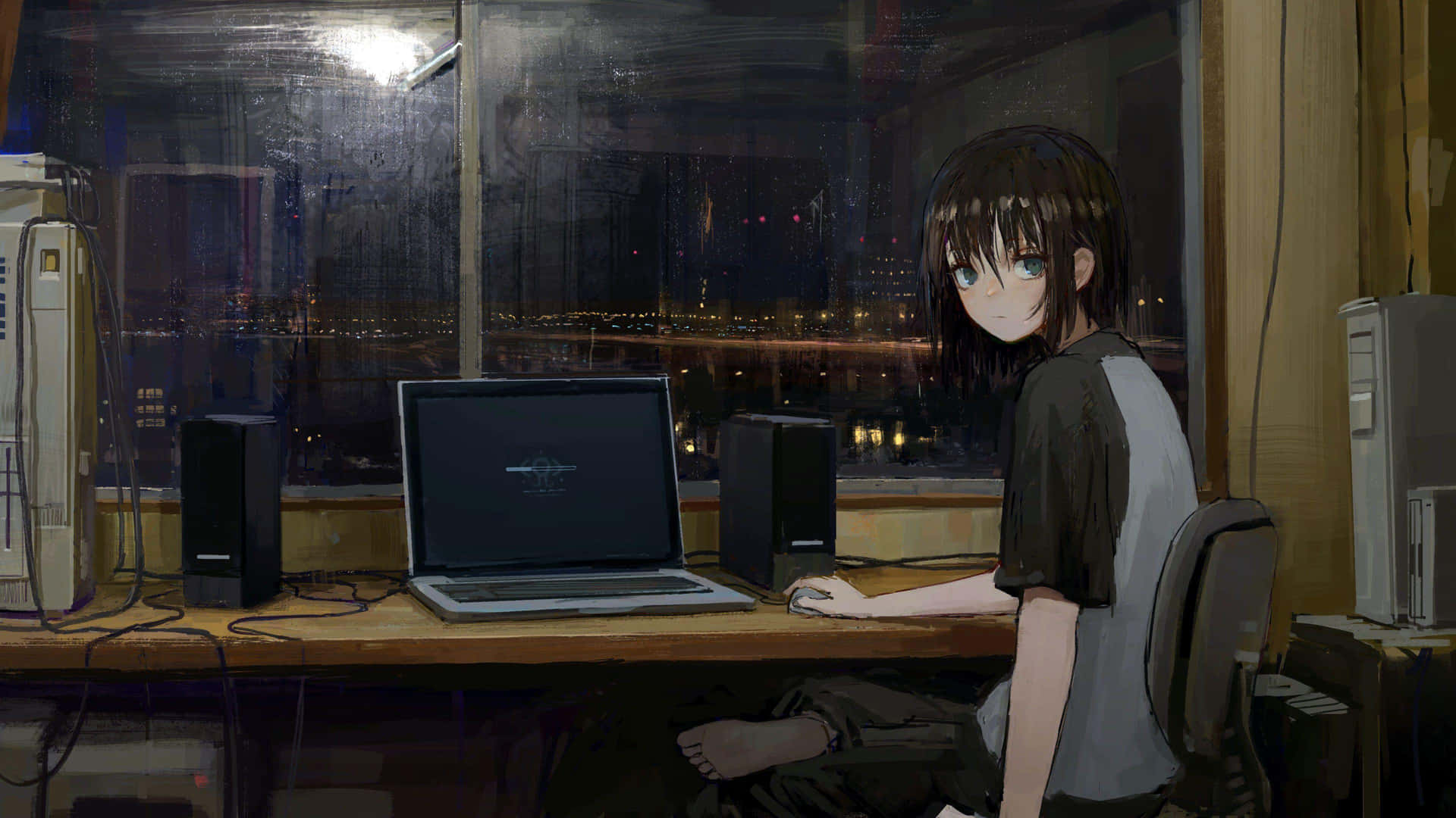 Lain Iwakura Nighttime Computing Wallpaper