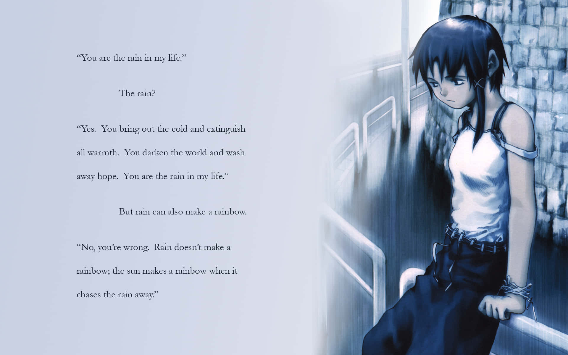 Lain_ Iwakura_ Rain_ Dialogue Wallpaper