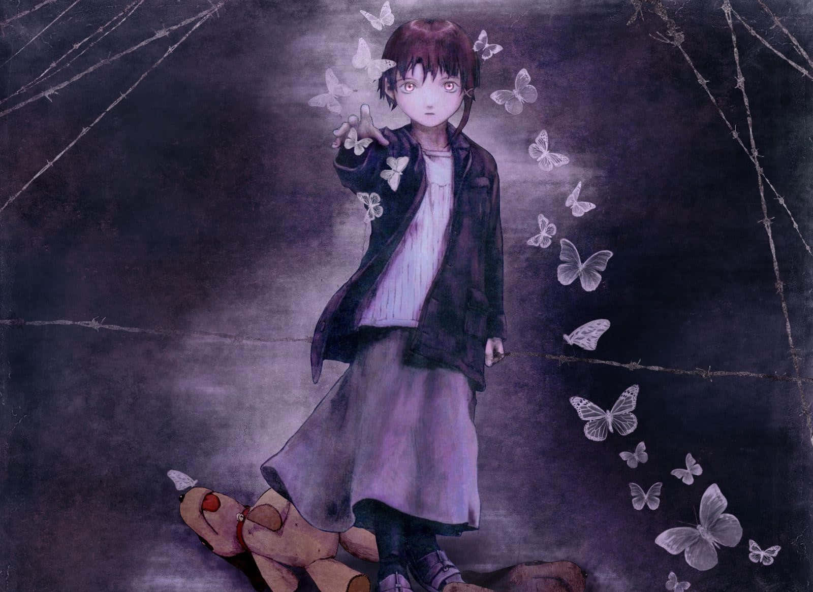 Lain_with_ Butterflies_and_ Teddy_ Bear Wallpaper