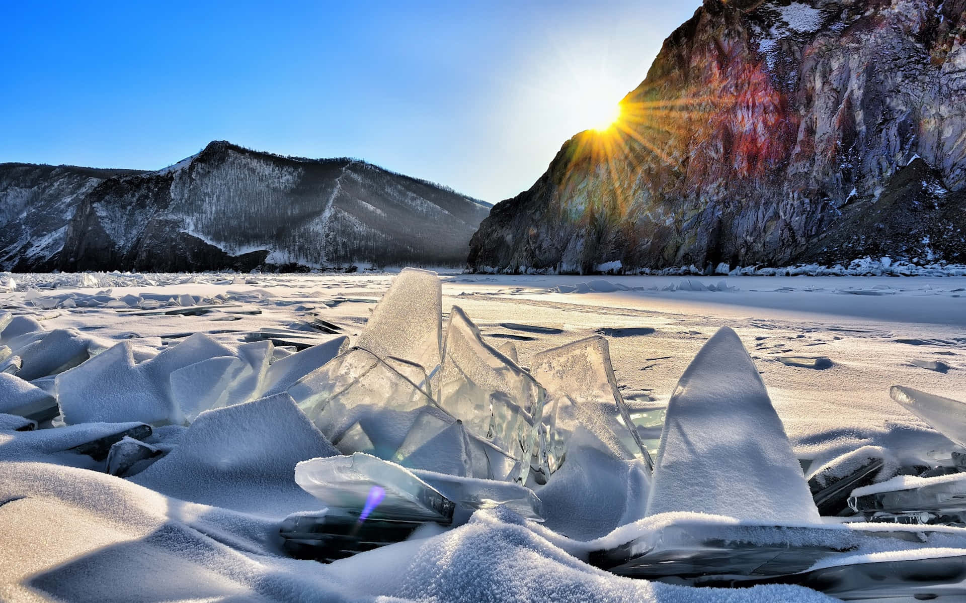 Lake Baikal Snowy Glass Wallpaper