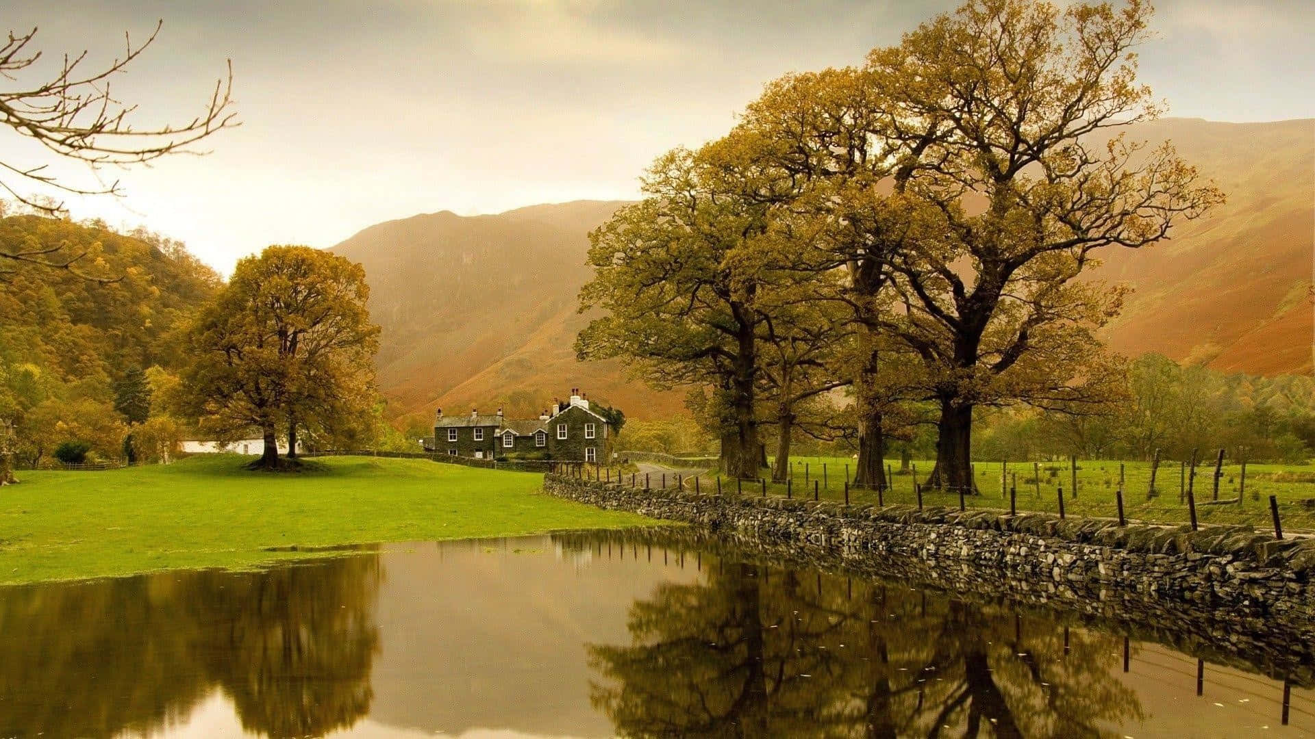 Lake In The British Countryside Wallpaper