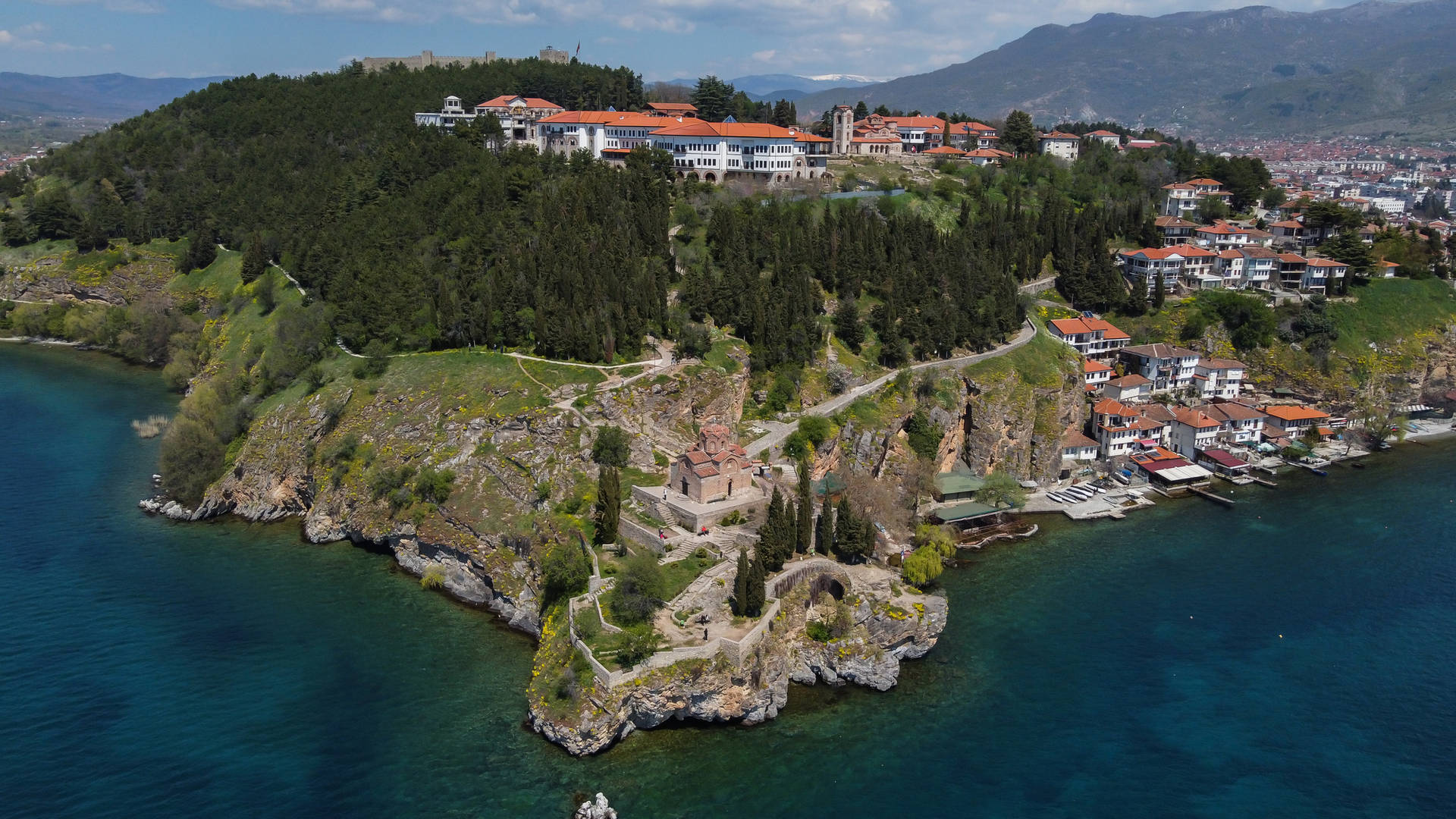 Lake Ohrid Aerial View North Macedonia Wallpaper