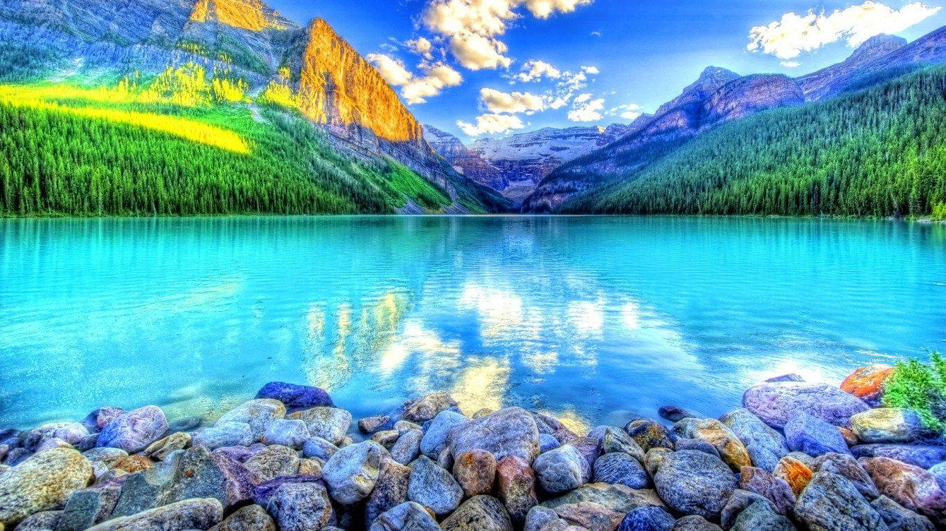 Lake View With Vibrant Blue Water Wallpaper