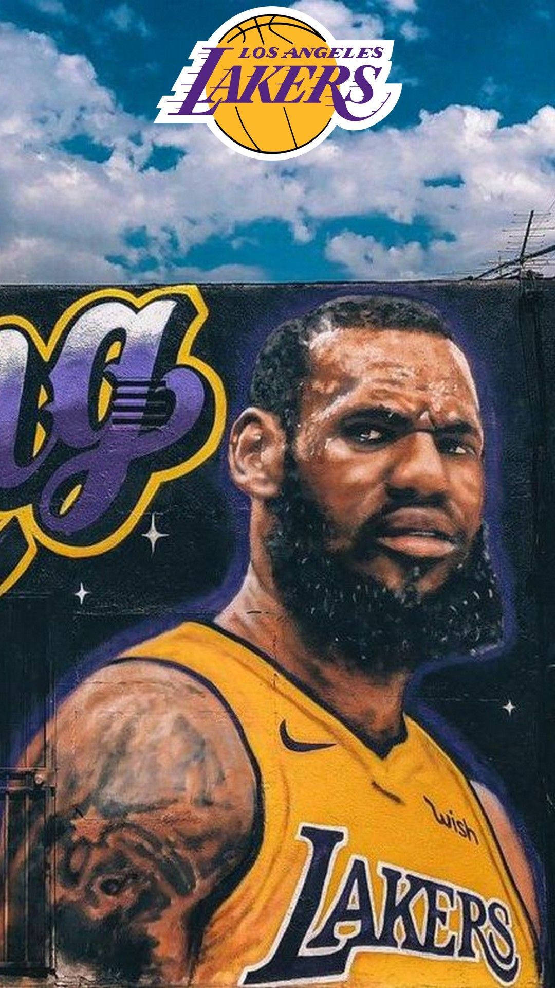 Lakers Iphone Graffiti With Clouds Wallpaper