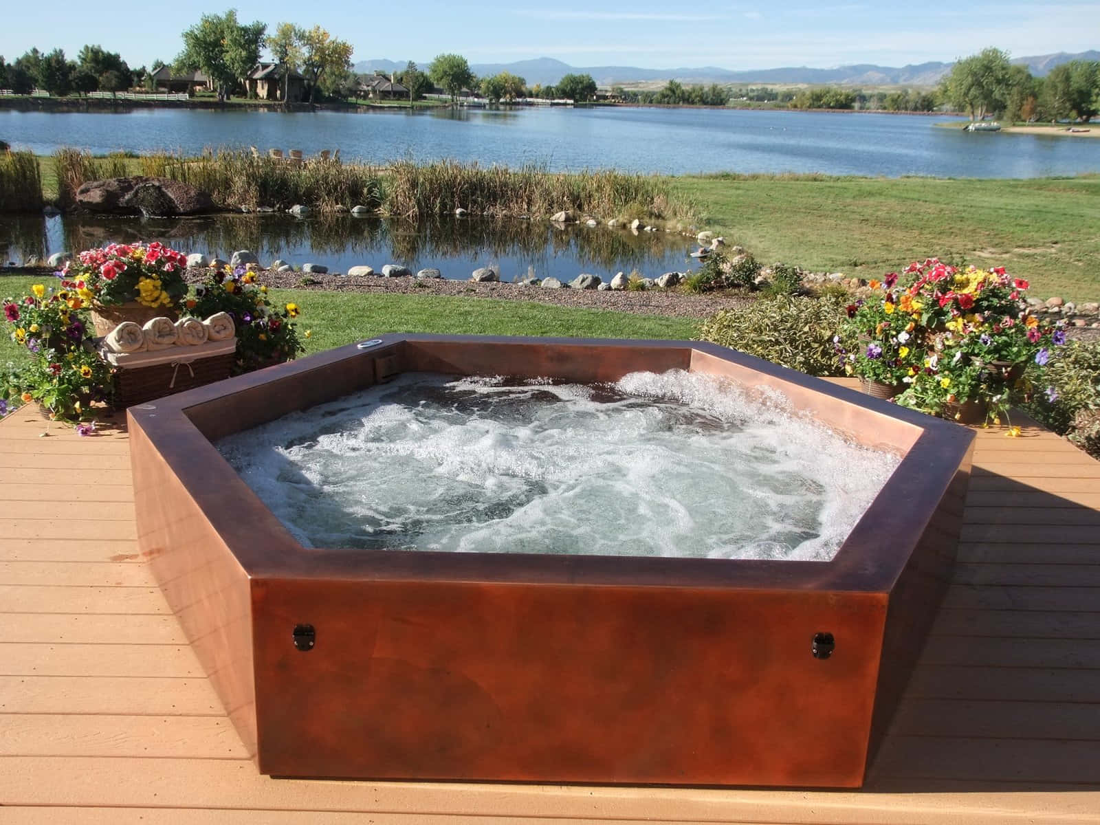Lakeside Hot Tub Relaxation Wallpaper