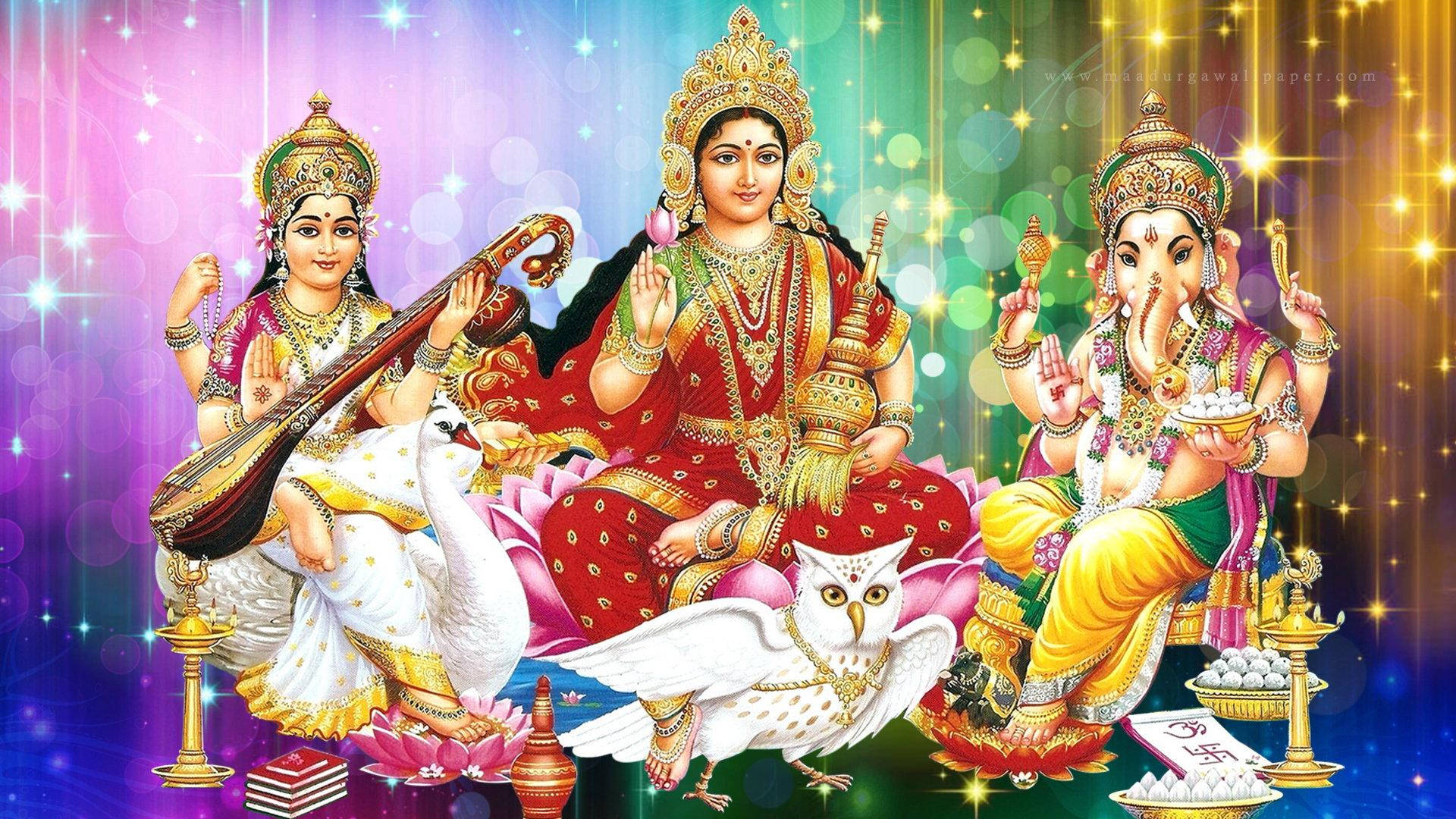 Lakshmioch Andra Hinduiska Gudinnor. Wallpaper